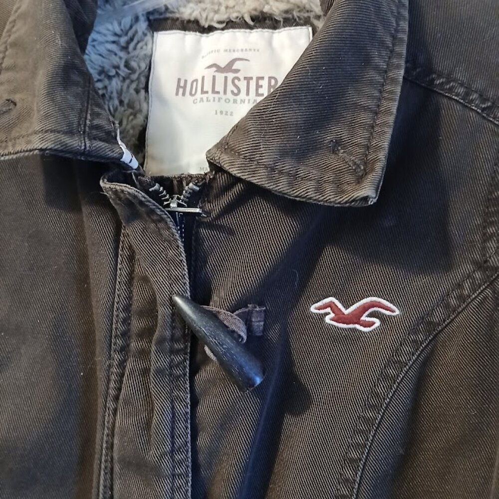 HOLLISTER Bomber Jacket Sherpa Fur Lined XS Brown Winter Coat Very warm & stylis - Picture 6 of 14